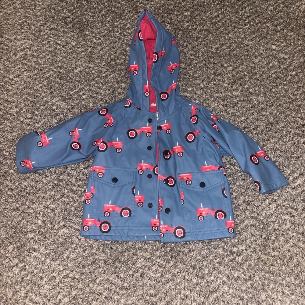 Hatley Kids Blue Raincoat with Red Tractor Print 12 Months